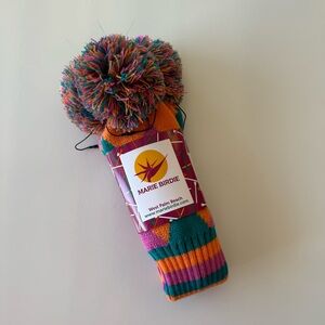 MARIE BIRDIE Knit Golf Club Head Pom Pom Covers Set of 2 Blue Pink Orange